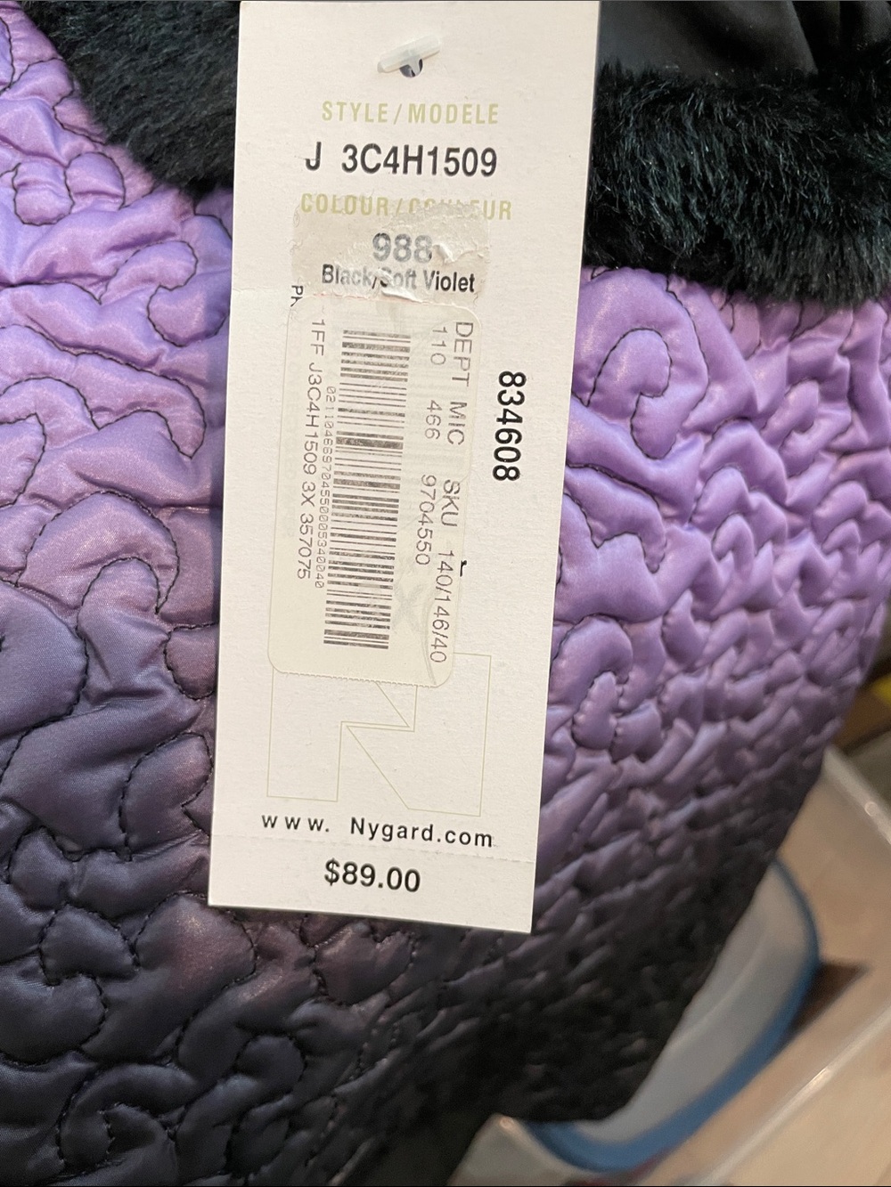 Peter Nygard Quilted Purple Ombré Fall/ Winter Faux Black Fur Trim 3x - Picture 9 of 9